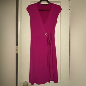 NWOT, Ivanka Trump, beautiful, hot pink,faux wrap dress with metal tie. Size XS